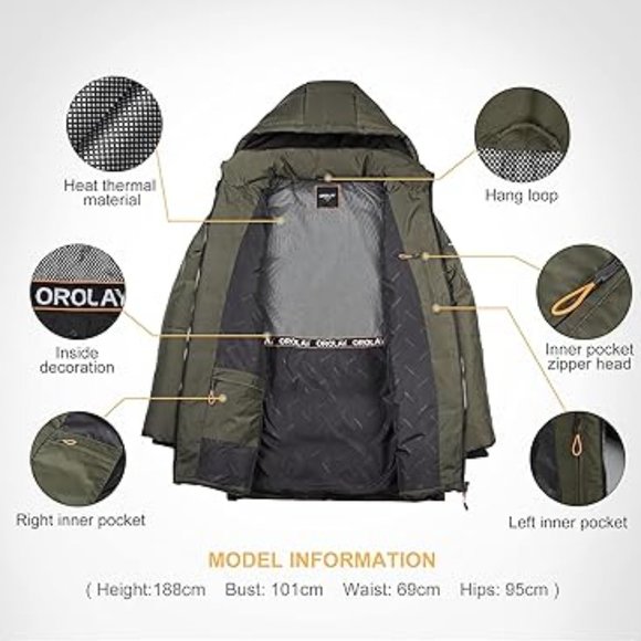 Orolay Men's Thickened Down Jacket Hooded Winter Puffer Jacket with 6 Pockets (B - Picture 6 of 6